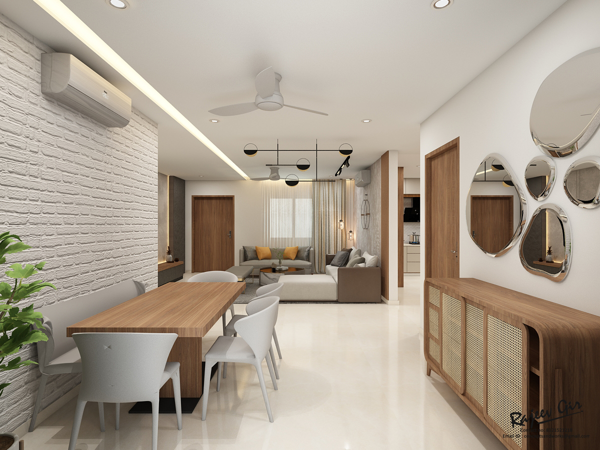 Dining Area — Wood Table & Cane Sideboard