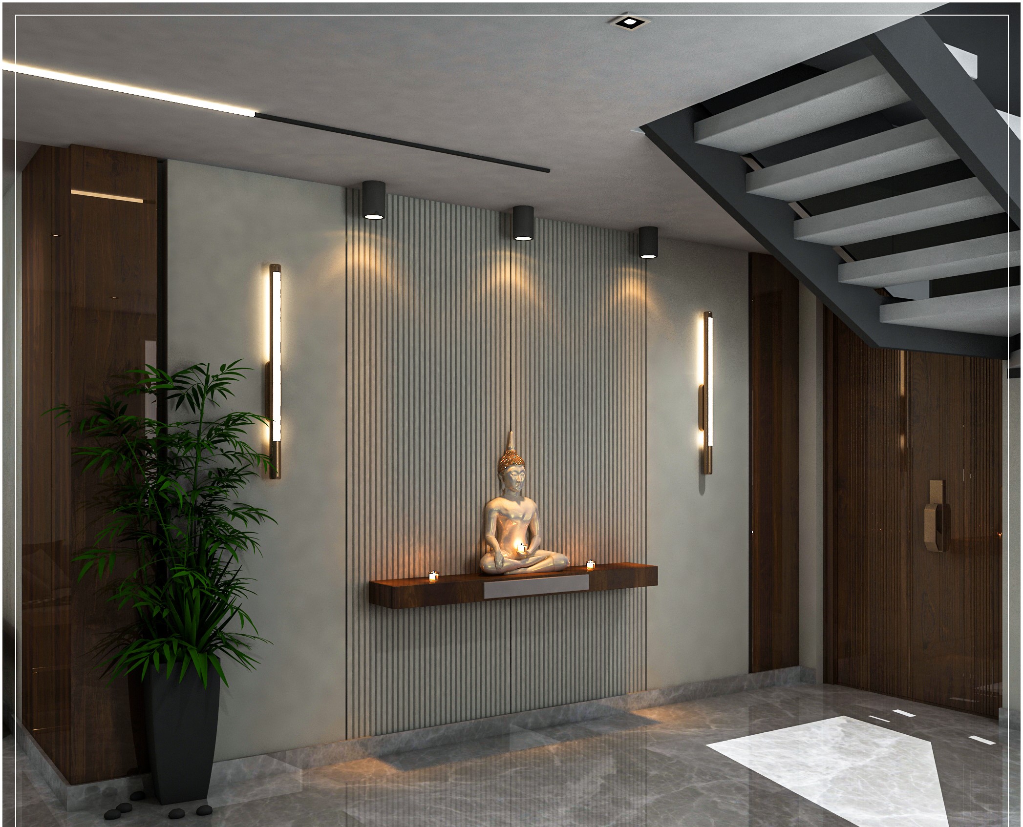 Entrance — Buddha Niche & Sconces