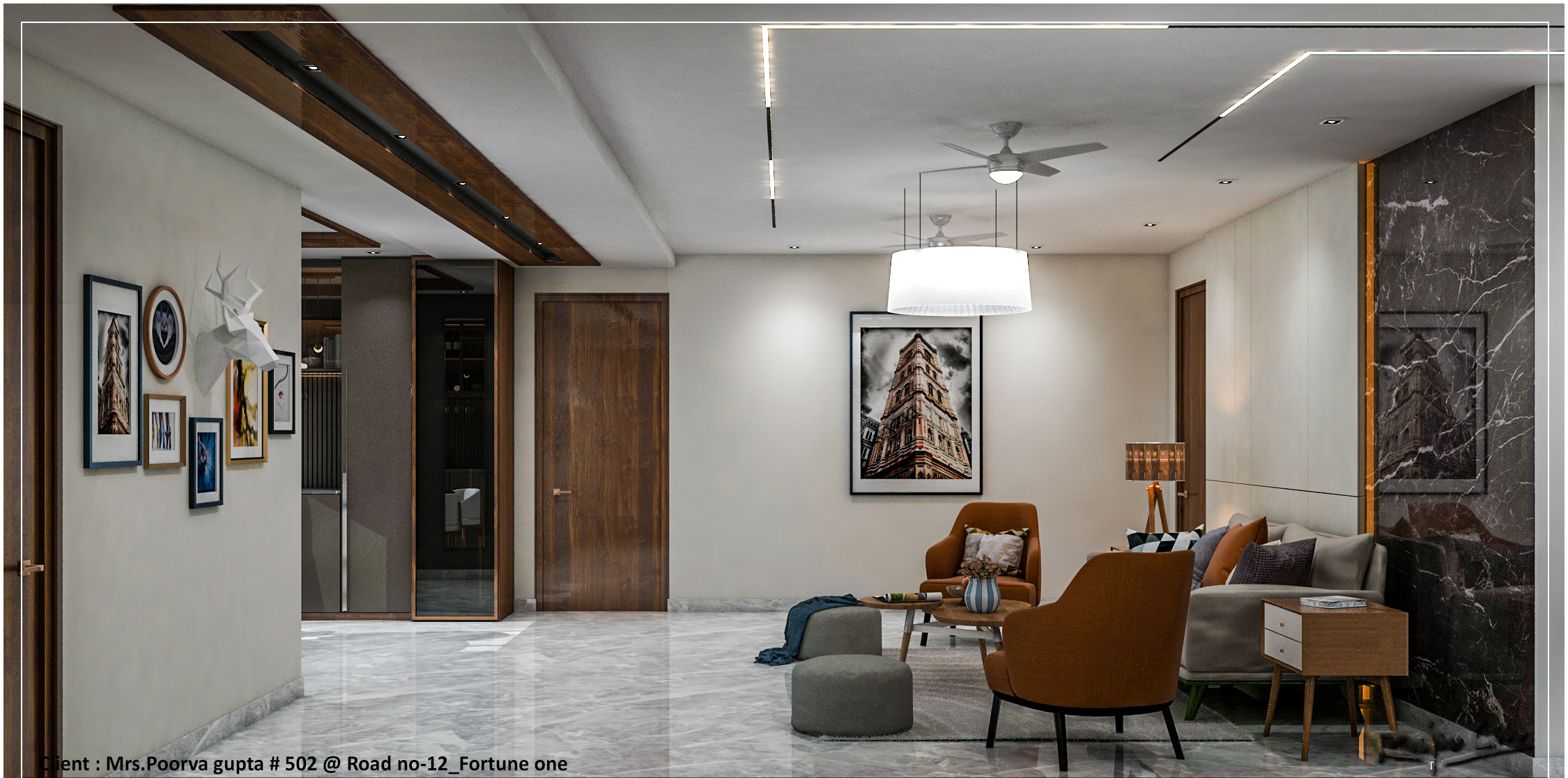 Lounge — Gallery Wall & Marble Floor