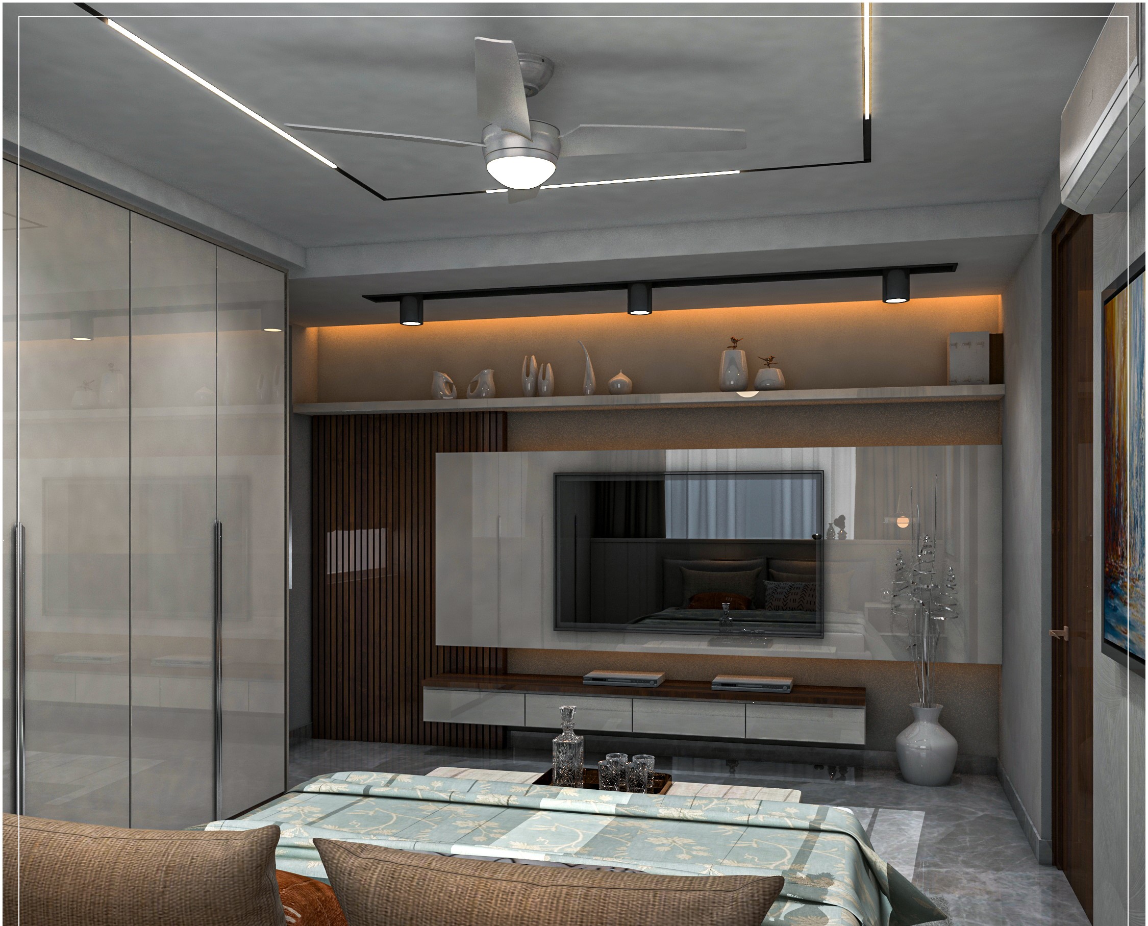 Master Bedroom — Gloss Wardrobe & Cove Lighting